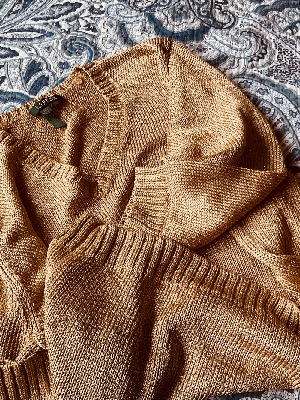 Lauren Ralph Lauren Camel V-Neck Knit Sweater